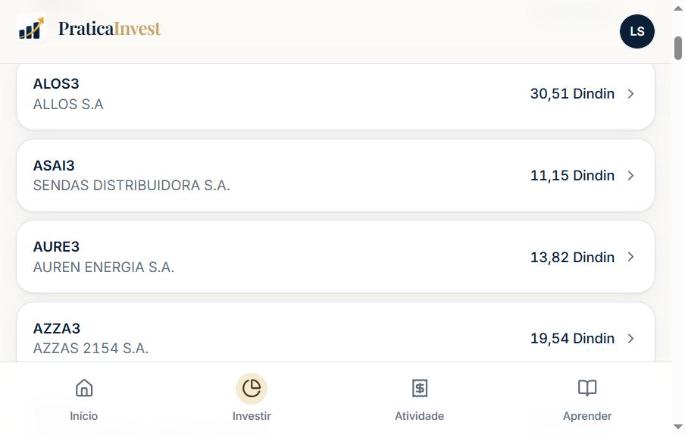 Lista de ações brasileiras com suas cotações em Dindin